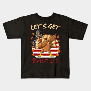 Dabbing Turkey Thanksgiving Let’s Go Basted American Flag Kids T-Shirt